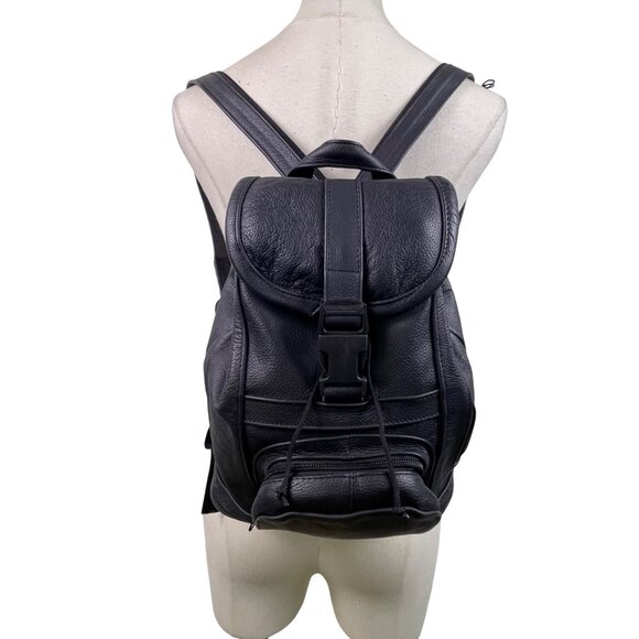 Women’s Dark Blue Genuine Leather Adjustable Straps With Zipper Backpack Size S main image 12